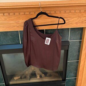 Brown Silk Emory Park One Shoulder Blouse